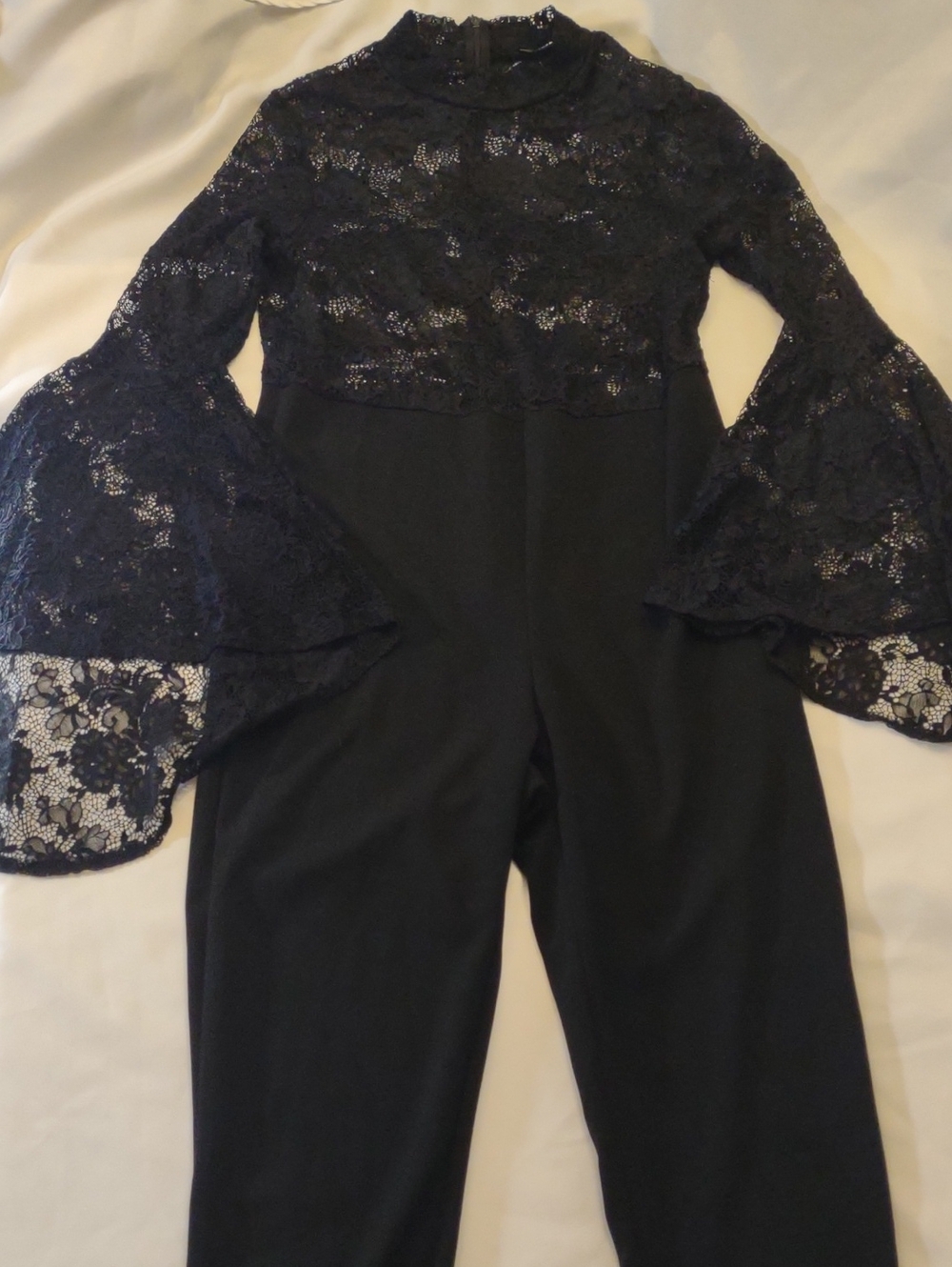 Women’s Black Lace Bell-Sleeve Jumpsuit - Sheer Top - Size 2X